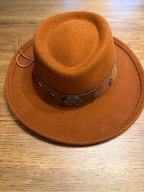 Bailey Of Hollywood Rust-Orange Felt Fedora with Turquoise-Accent Band